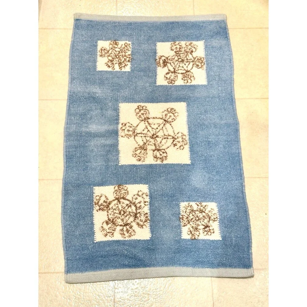 Vintage Snowflake Winter Snow Light Blue Floor Rug Mat Carpet Lot Set of 2